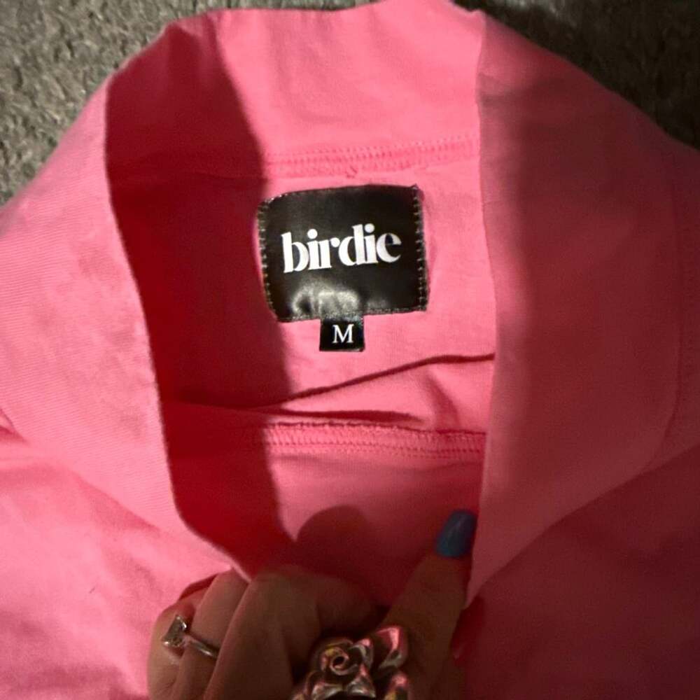 Birdie Long Sleeve Mock Neck Size M Pink Cotton Shirt